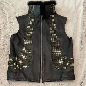 Ernte genuine leather vest with gold stud detail